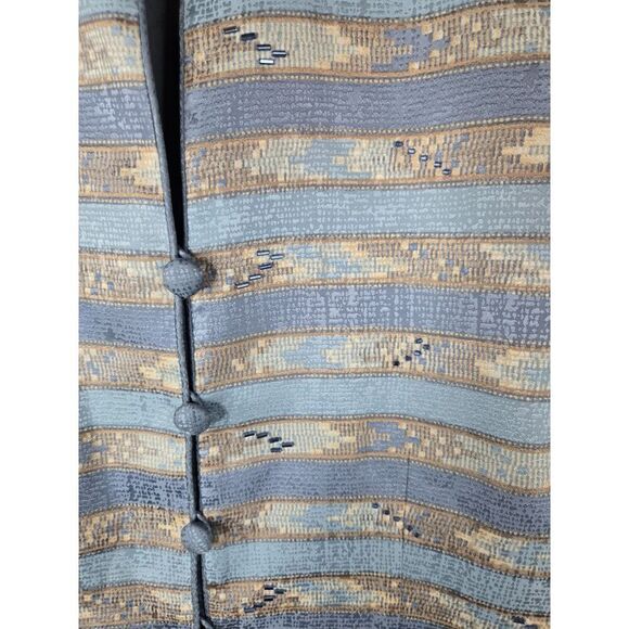 Adrianna Papell Women's 100% Silk Blue and Tan Short Sleeve Button Up Size 12P - Picture 6 of 6